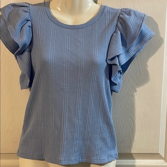 Zara Blue Ruffle Sleeve Blouse - Picture 1 of 6